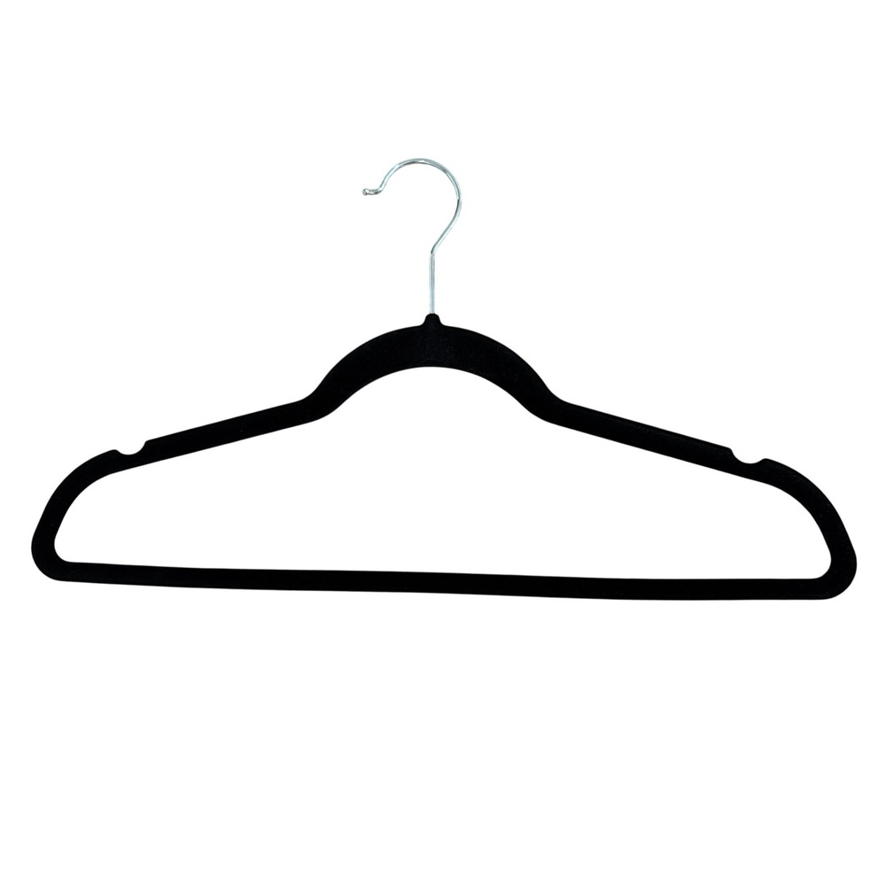 Black Velvet Non-Slip Clothes Hangers with Chrome Swivel Hooks Set of 5